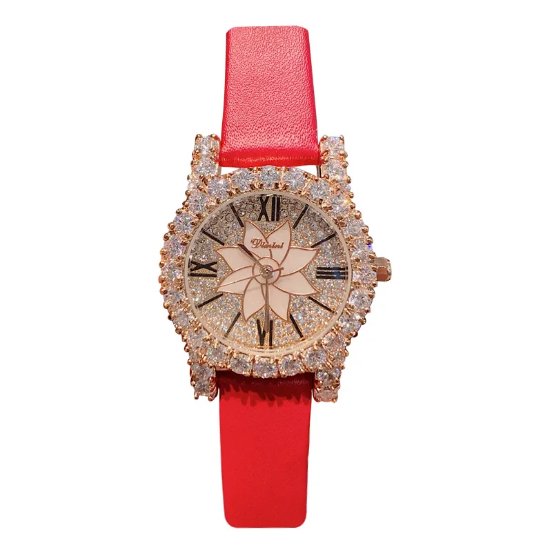 

Luxury Brand Rose Diamond Woman Watch Ladies Real Leather Dress Watches Women Crystal Quartz Watches Dropshipping Hot Sales 2020