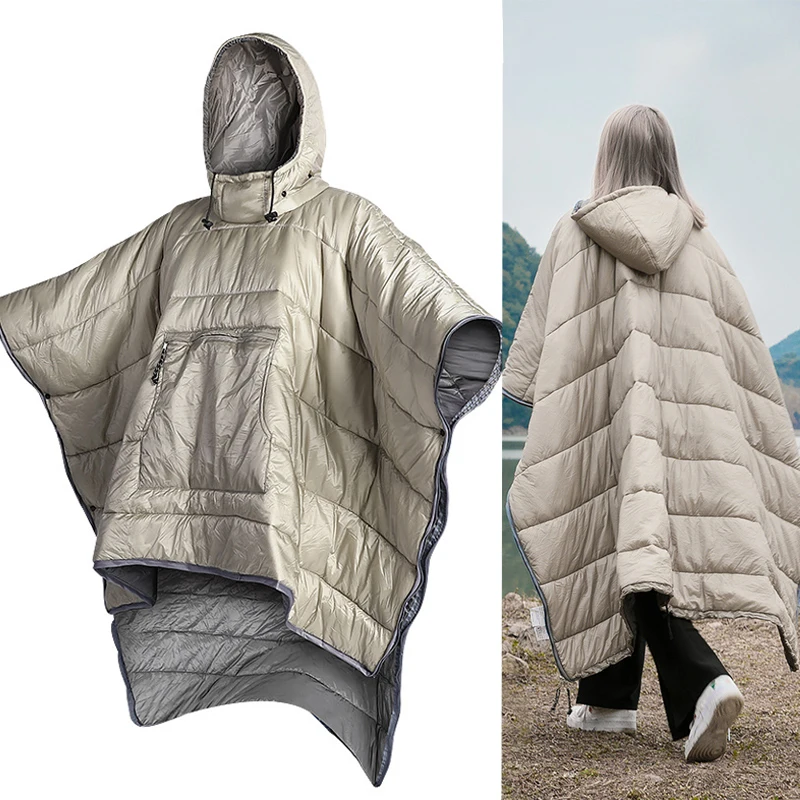 

Portable Camping Sleeping bag Water-resistant Cloak Style Lazy Sleeping Bag Down Cotton Winter Outdoor Warm Poncho Hoodie