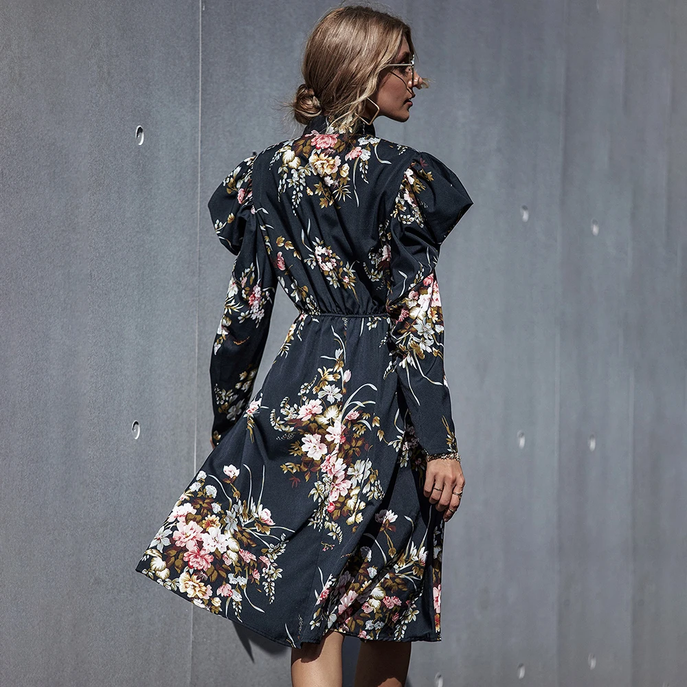 Женское длинное платье винтажное Цветочное длинным рукавом осенняя одежда