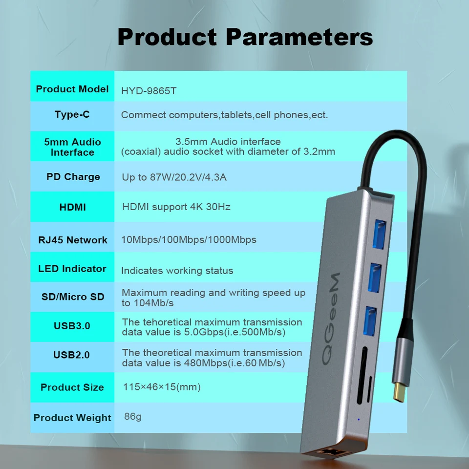 QGeeM USB C концентратор для Macbook Pro/Air HDMI VGA Micro SD кард ридеры RJ45 Aux PD OTG мульти usb хаб Тип 3