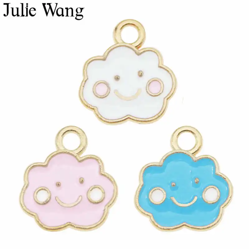 Julie Wang 12 шт. эмаль Мультяшные облака шарм улыбающиеся счастливые сплав золотой