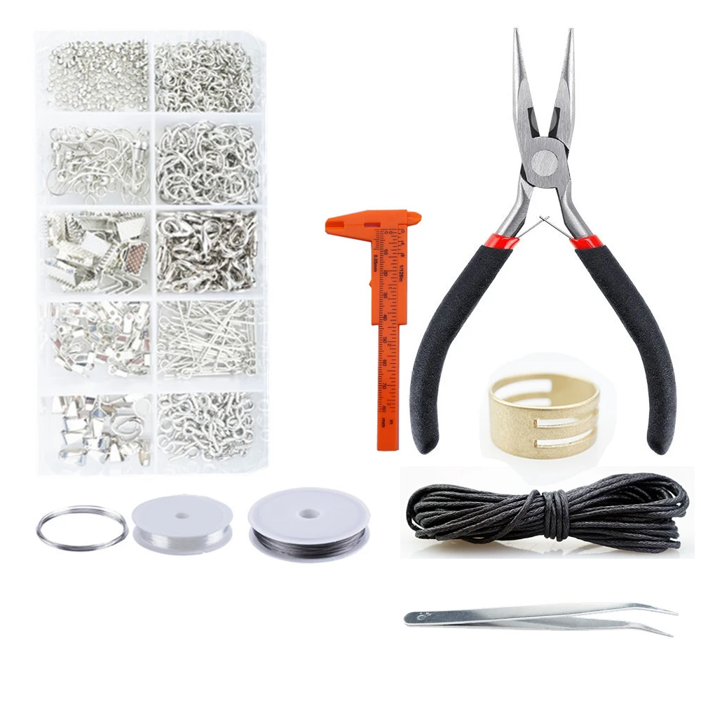 

Jewelry Findings Set Jewelry Making Kit Starter Kit Jewelry Beading Making & Repair Tools Kit Pliers Silver Beads Wire HK047