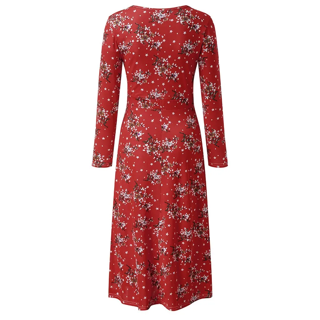 Винтажное женское платье с принтом длина по щиколотку Цветочная Империя красное