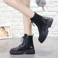 europe winter leather boots women 2021 new fashion ankle british martin boots women square heel lace up platform boots women