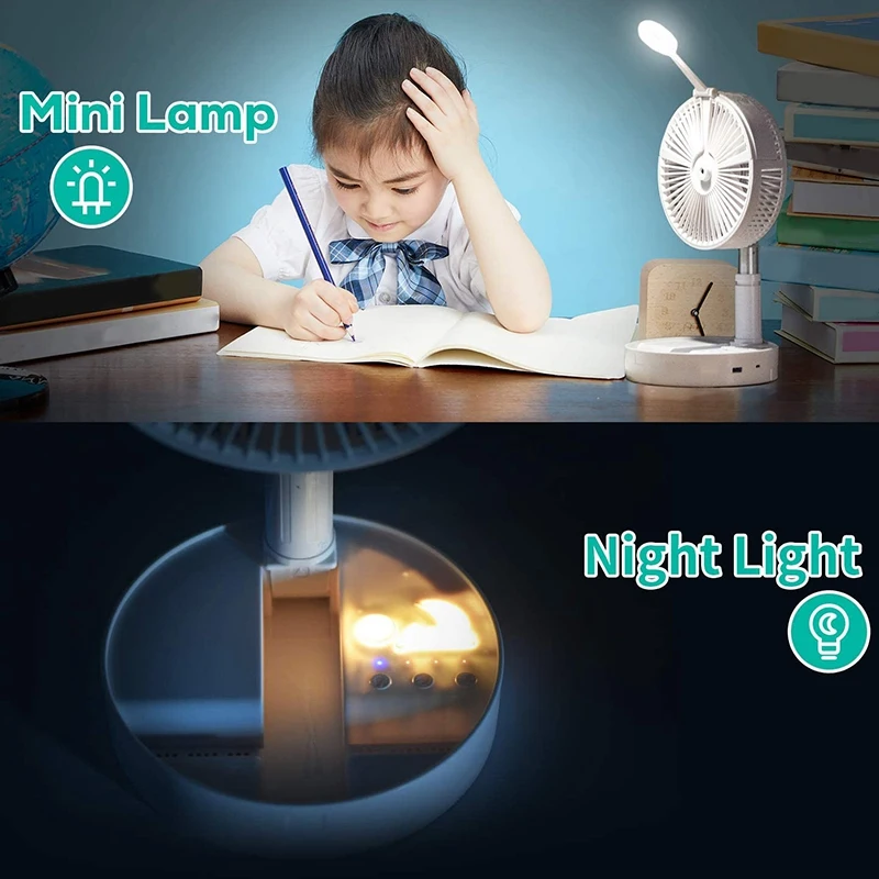 

Table Desk Fan,Portable Fan Usb Rechargeable Foldable Fan Outdoor Travel Fan with 4 Speed Adjustable Height Head Quiet