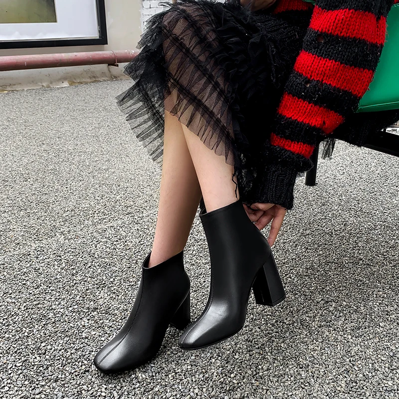 Женские ботильоны из пу кожи на высоком каблуке с квадратным носком|Женские