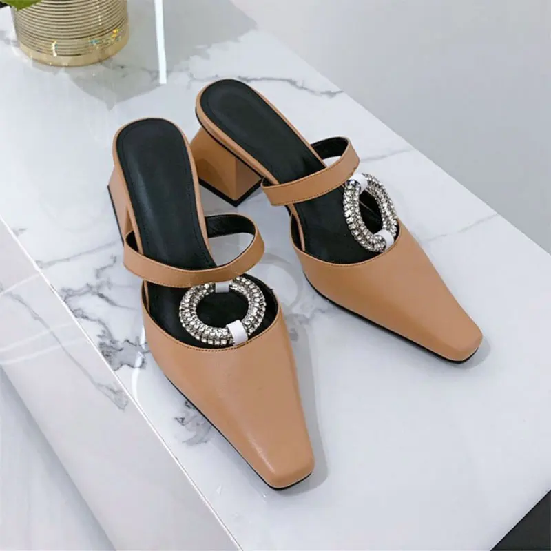 

2021 New Spring High Heels Women Fashion Square Toe Silver Rhinestone Chunky Heel Shoes Ladies Sexy Dress Shoes Banquet Shoes