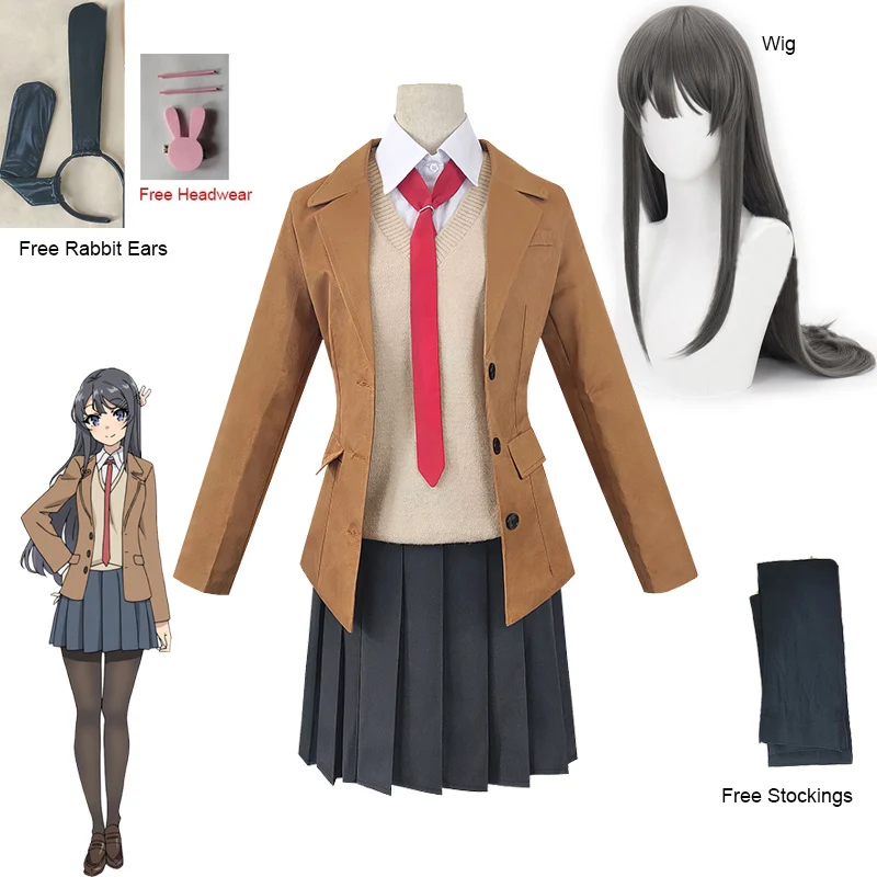 

2021 Costume Sakurajima Mai Cosplay Wig Seishun Buta Yarou Series Women School Uniforms Halloween High School Girls Party Suits