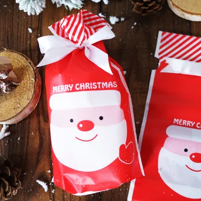 

Red green Christmas gift bag ribbon bags candy dessert gifts package decoration party supply favors Santa Claus decorative bags