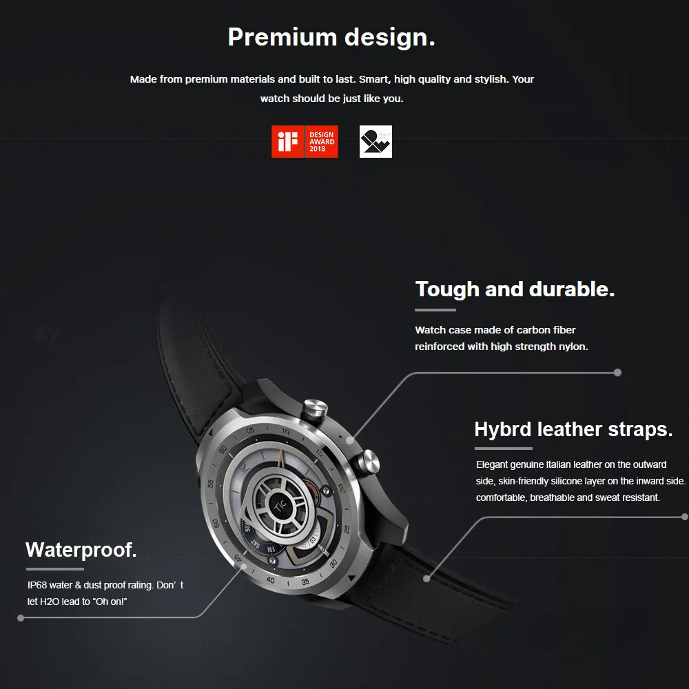 Смарт-часы Xiaomi Ticwatch Pro, Bluetooth, IP68, водонепроницаемые, с поддержкой NFC Pay men ts/Google Assistant от Google, 415 мАч, мужские умные часы