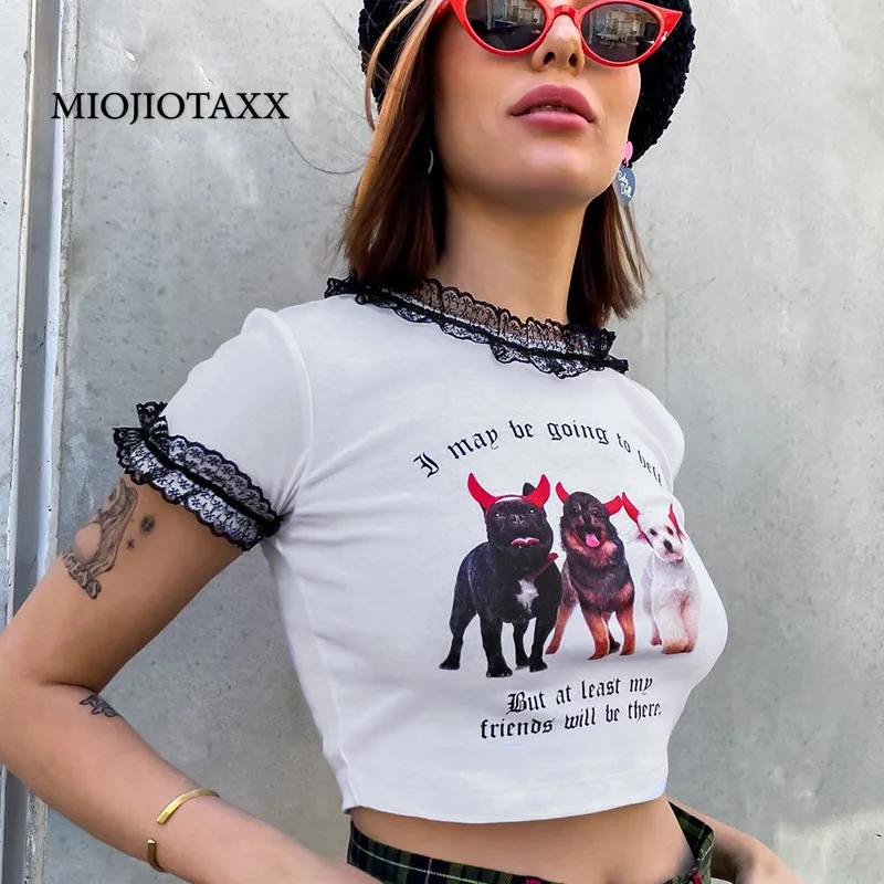 

Одежда для женщин MIOJIOTAXX, Европейская и американская мода, новинка 2021, летняя уличная одежда, облегающий топ с коротким рукавом и принтом в ви...