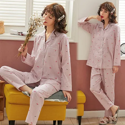 

Spring Autumn Loose Maternity Women Pajamas Set 2PCS Long Sleeve Printed Shirts+Long Pants Pregnant Nursing Sleepwear Outfits
