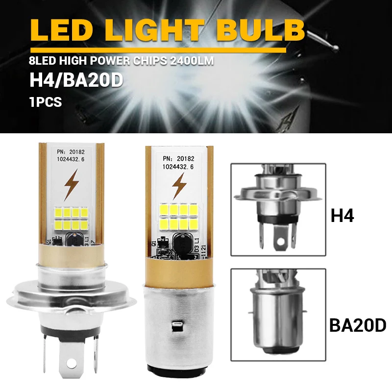 H4 BA20D мотоциклетные светодиодные фары лампы Hi Lo луч 3030 высокомощные чипы 6500 к