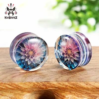 wholesale price new colorful flowers design simple transparent arylic ring body jewelery fashion ear plugs gaugues tunnels 38pcs