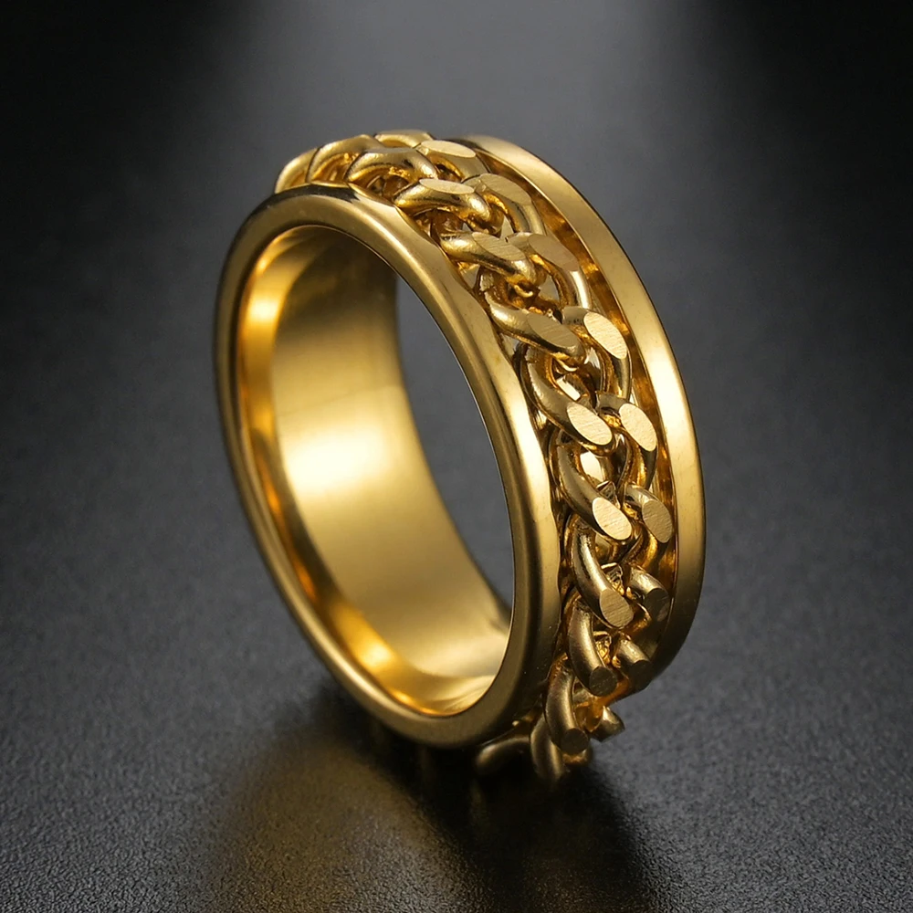 

New Fashion High Quality Gold Color Copper Punk Chain Finger Rings For Men Women Engagement Wedding Ring Jewelry Gift