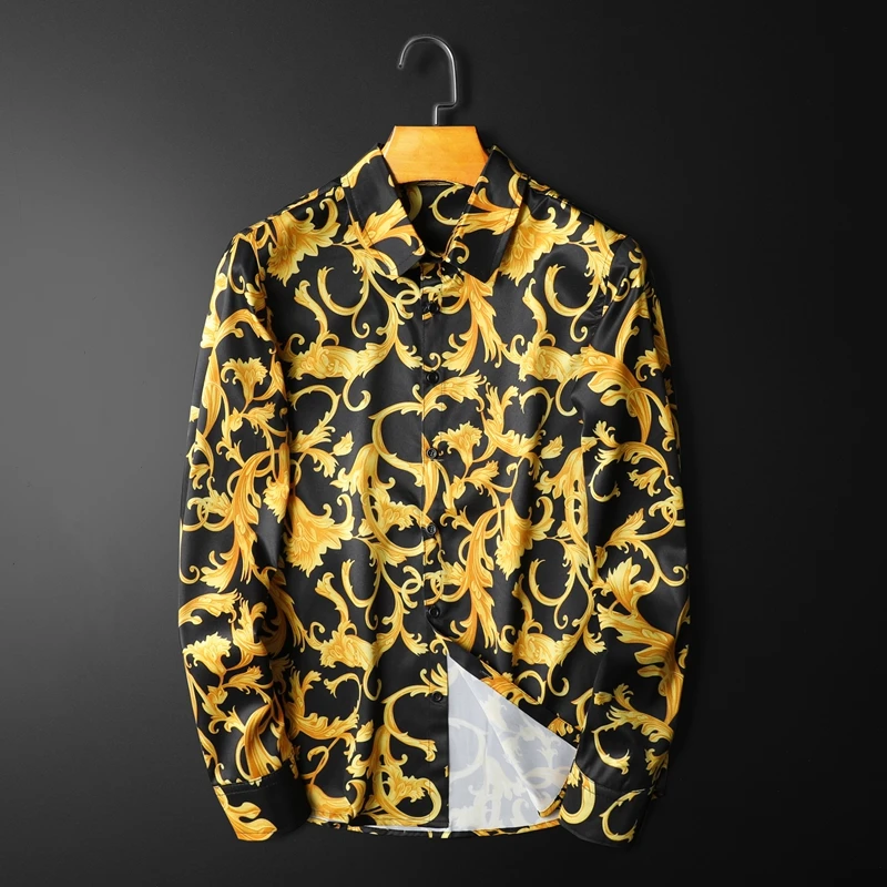 

2021 Allover Printed Male Shirts Luxury Long Sleeve Flower Casual Party Mens Dress Shirts Slim Fit Streetwear Man Shirts 5XL