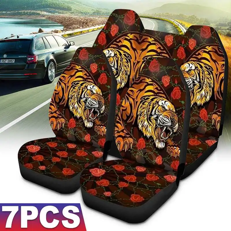 

7PCS 3D Animal Pattern Car Seat Covers Set Breathable Universal Car Seat Polyester Covers Car Seat Protector For Truck Sedan Suv
