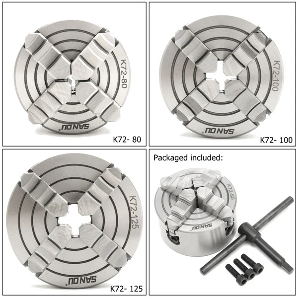 K72-80/K72-100/K72-125 4 кулачковый токарный патрон 80 мм/100 мм/125 мм независимый 1 шт. безопасный патрон ключ 3 шт. Монтажный болт