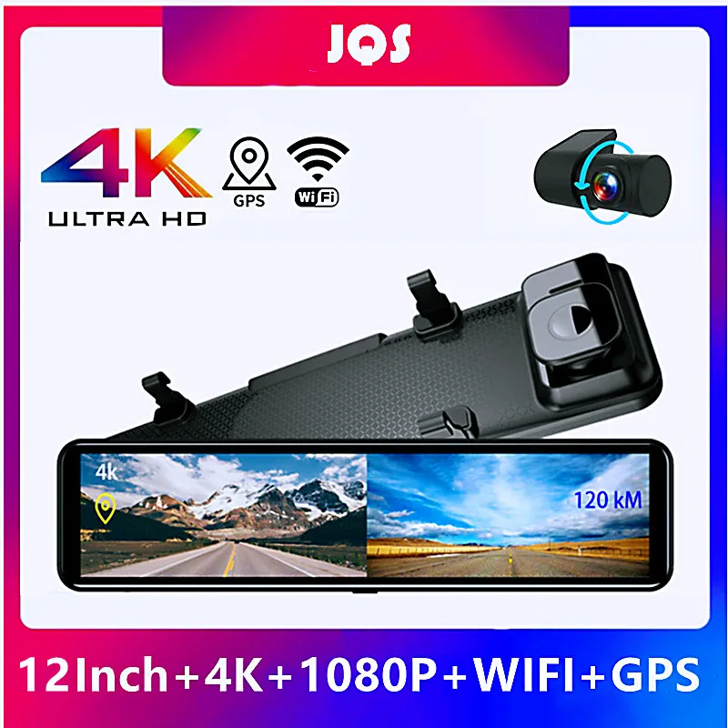 

12 Inch WIFI Car DVR 4K 3840*2160P Dash Cam Sony IMX415 Rear View Mirror GPS Car Camera 1080P Video Recorder Registrar