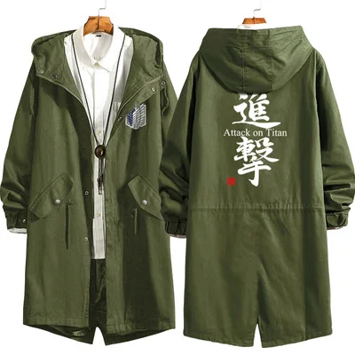 E Аниме Атака Титанов Eren Jaeger Косплей костюмы Levi · Ackerman Scout Regiment хлопок для женщин и мужчин тренчи с капюшоном комбинезоны пальто - Цвет: E