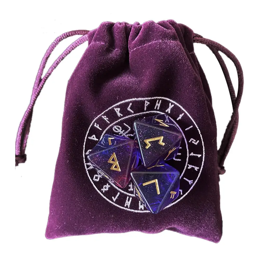 

3PCS Polyhedral Dice Set Sharp For Star Divination Rune Dice Tabletop Games With Purple Drawstring Assorted Bag 9*11 CM