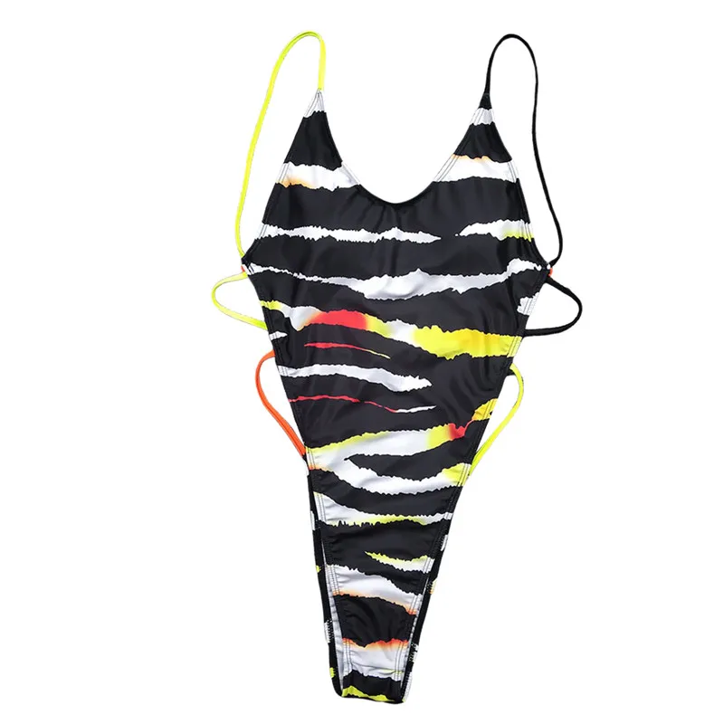 Сексуальные женские купальные костюмы с принтом зебры летний Цельный купальник