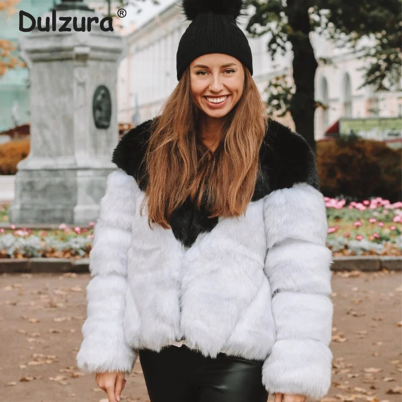 Женская куртка из искусственного лисьего меха с V-образным вырезом | одежда