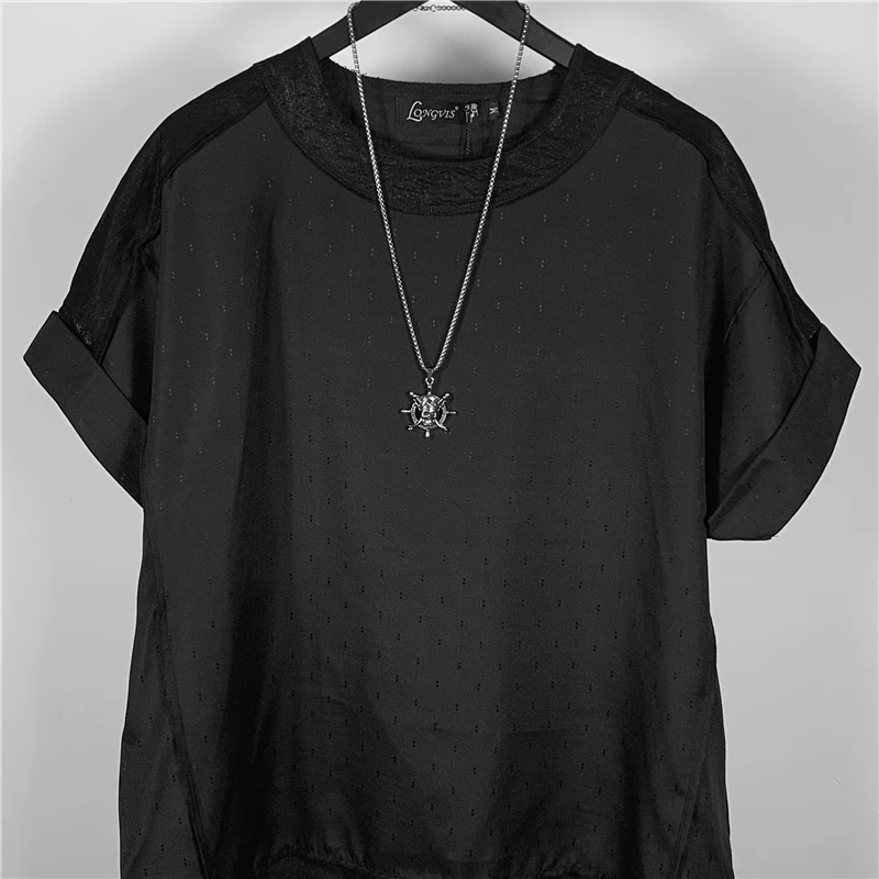 Оригинальная летняя новая модная брендовая темная свободная футболка с круглым