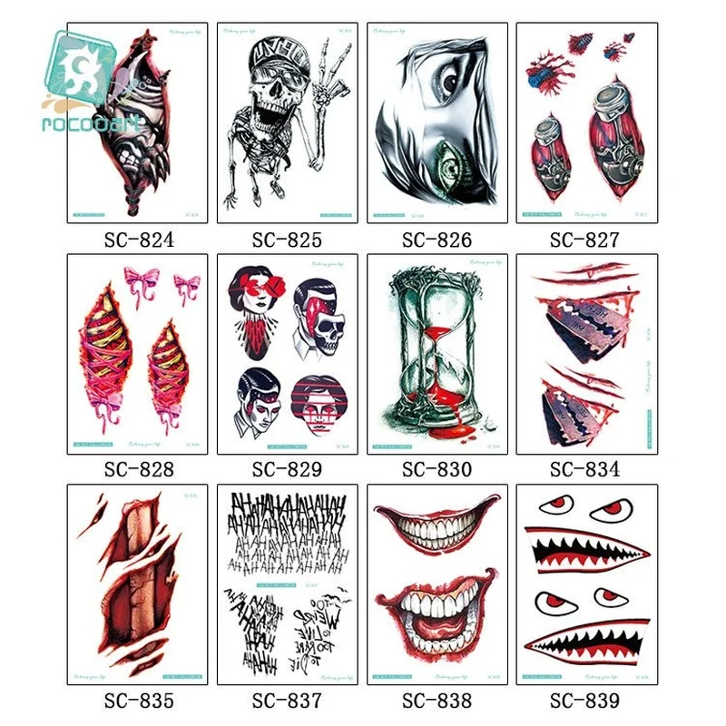 Водостойкая Временная тату-наклейка 3D ужасная разрезная рана сороконожка