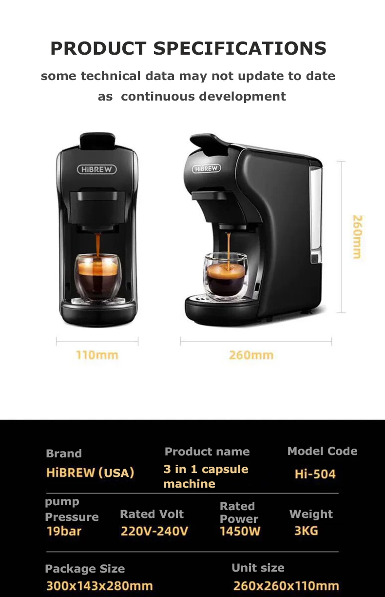 HiBREW 3-в-1 мульти-Функция эспрессо-кофемашина; кофеварка, кофе эспрессо, combinacapsule Капсульная кофемашина