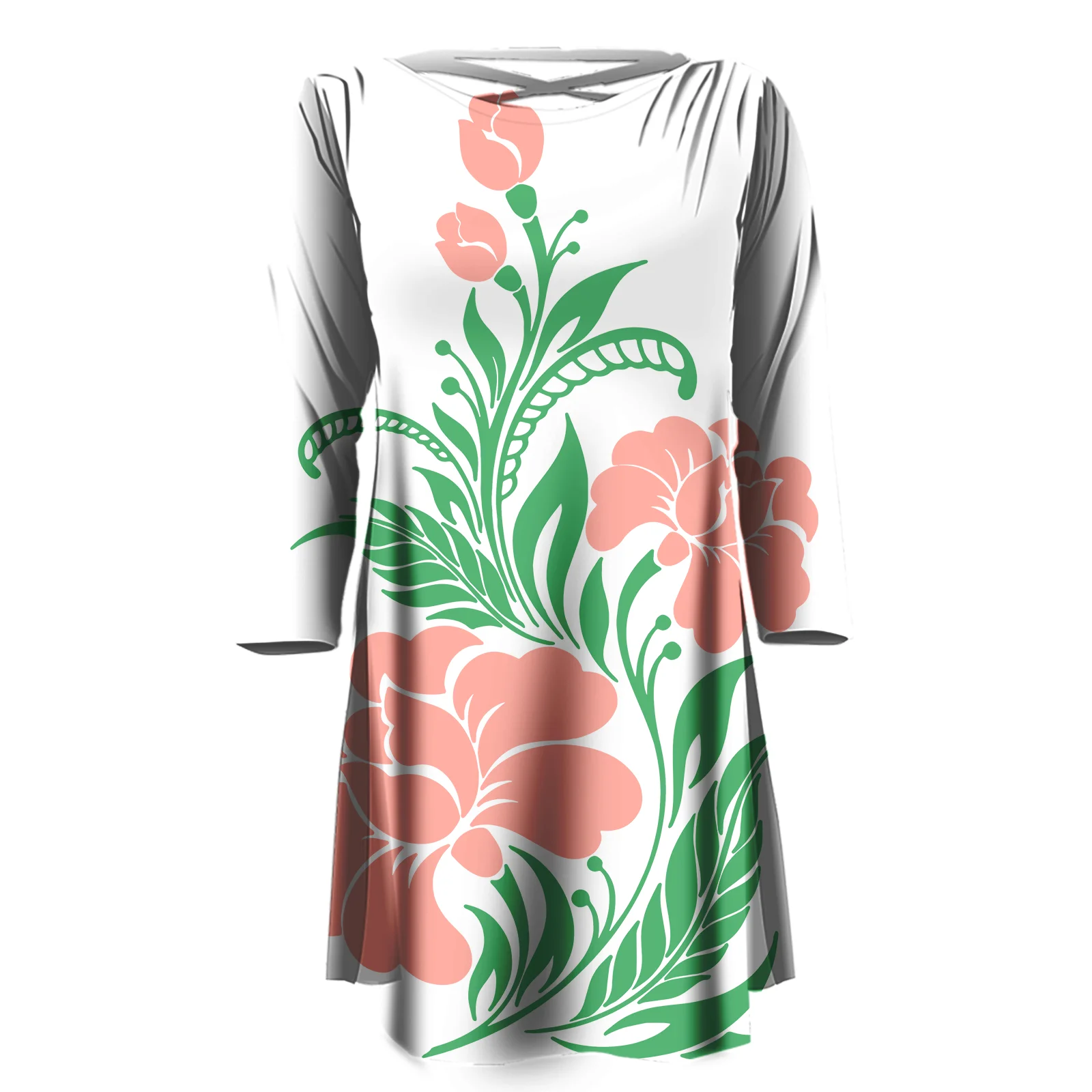 

2021 New Polynesian Samoan Tribal Print Plus Size Women Dresses Fashion Long Sleeve O-Neck Loose Daily Dress Custom On Demand