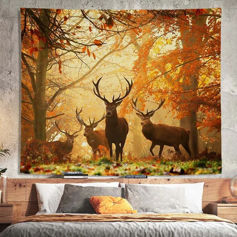 Одеяло с принтом лося и заката настенный подвесной гобелен украшение для дома