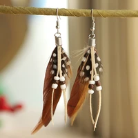 creative wing shaped earrings beaded bohemian tassels fake feathers earrings new jewelry accessories 1 pair