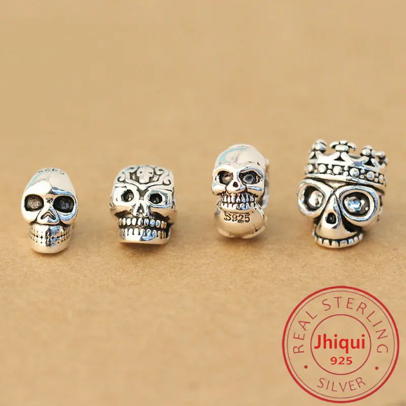 

925 Sterling Silver Skull Shape Charm Beads S925 Spacer Loose Beads for DIY Bracelet Necklace Jewelry Finding