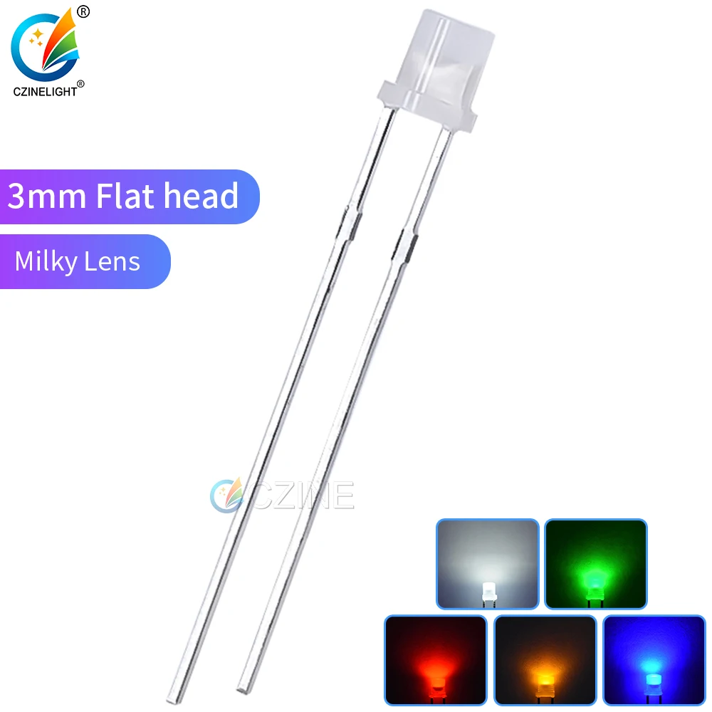 

1000pcs/bag 3mm Flat Top Lamp 3v Yellow Green Red Blue Warm White Milky Through Hole Led Lamp 3mm Led Diodes