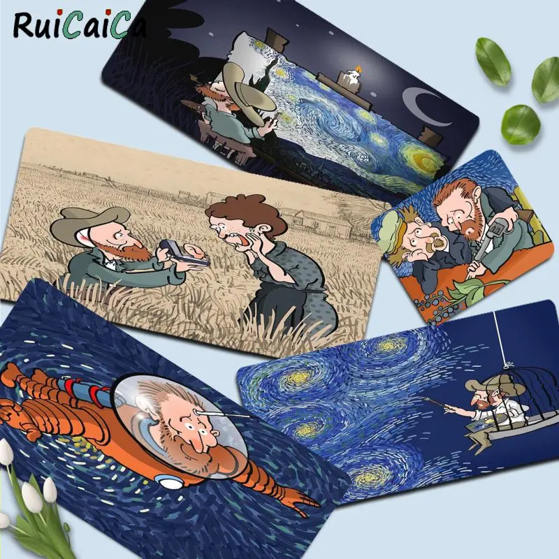 

Новые поступления, игровые компьютерные мыши RuiCaiCa с мультипликационным изображением Ван Гога, коврик для мыши, размер для большой кромки, с...