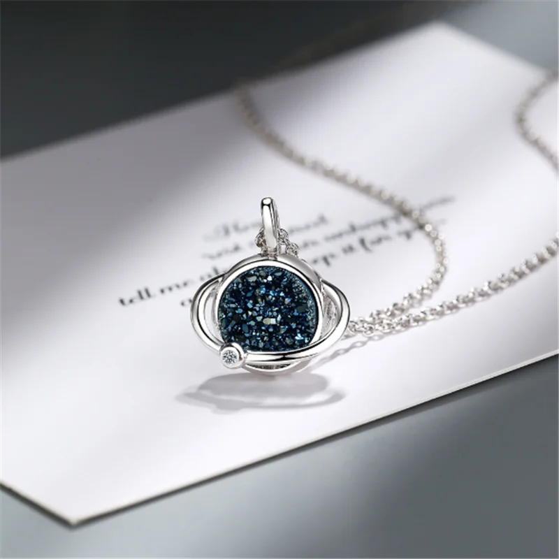 Женское Ожерелье с синим кристаллом и серебряным покрытием SE032|Ожерелья