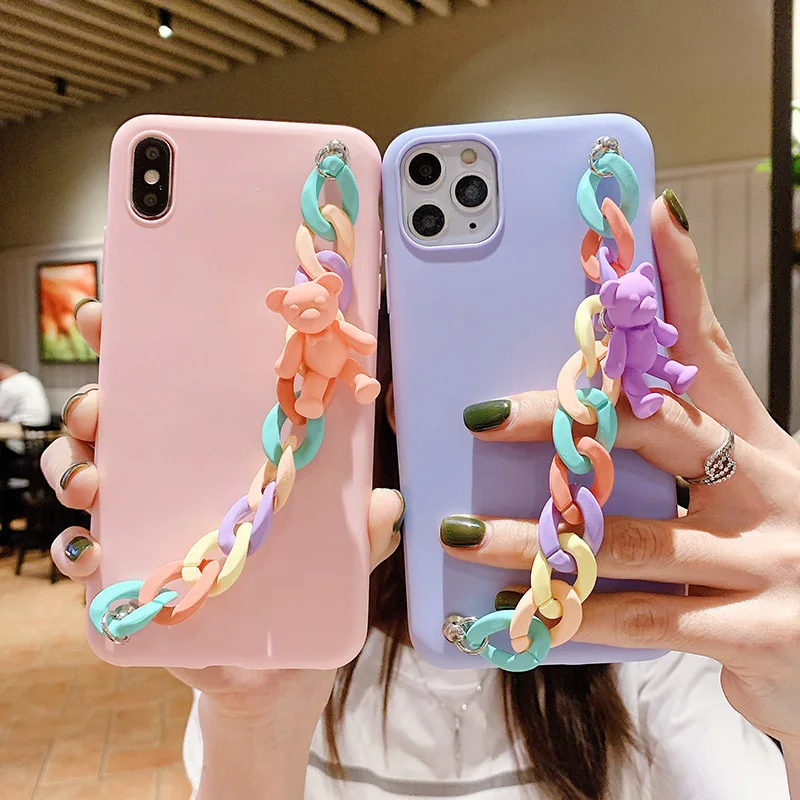 

Bear Wrist Strap Chain Phone Case On For Xiaomi Redmi Note 9 8 Pro 8T 9T 7 9s Funda Xiomi Redmi7 7A 8A 6 6A Bracelet Soft Cover