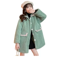 pearl lapel fragrant wind warm long korea style thickened wool coat for baby girls winter jacket kids children clothing outwear