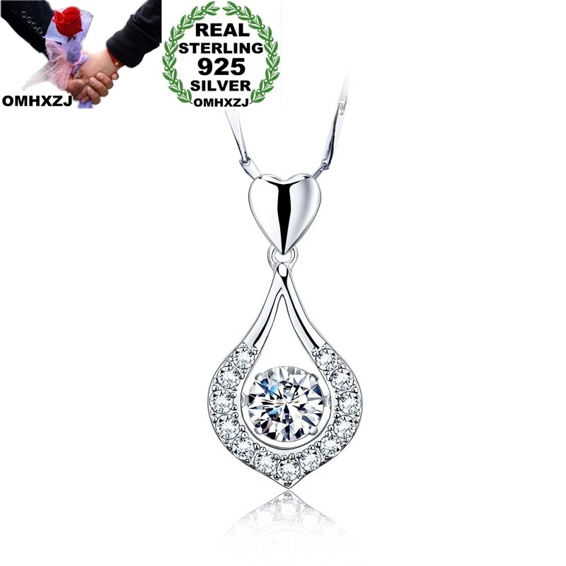 

OMHXZJ Wholesale European Fashion Woman Girl Party Birthday Wedding Gift Heart Zircon 925 Sterling Silver Pendant Charm CA285