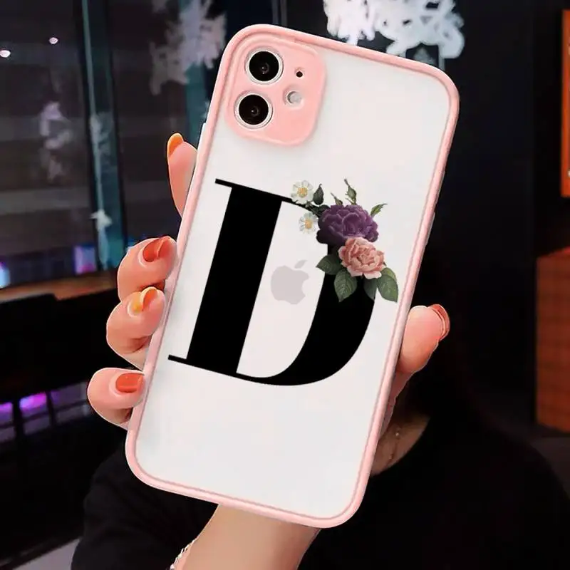 

Alphabet Letter Flower Phone Cases Matte Transparent for iPhone 7 8 11 12 s mini pro X XS XR MAX Plus cover funda