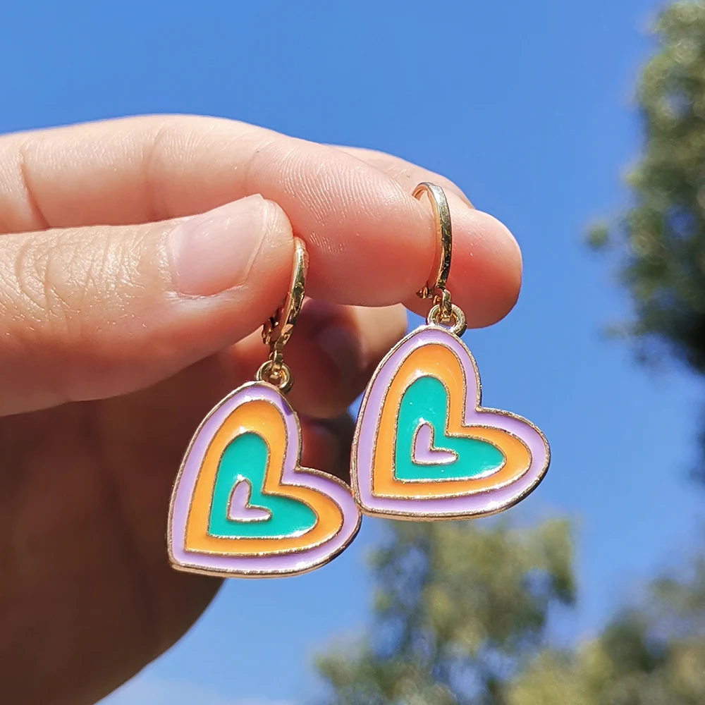 

ZX Cute Colorful Enamel Heart Star Ice Cream Earrings for Women Trendy Funny Statement Hoop Huggies Earrings Wholesale Jewelry
