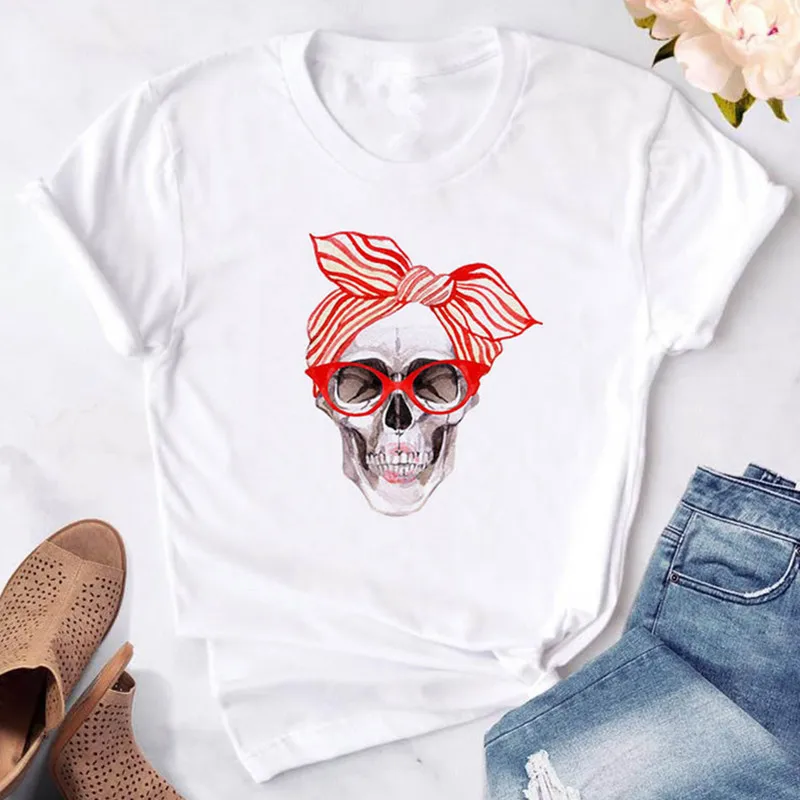 Женская футболка с принтом черепа и бандана повседневная забавная в подарок 90s Lady