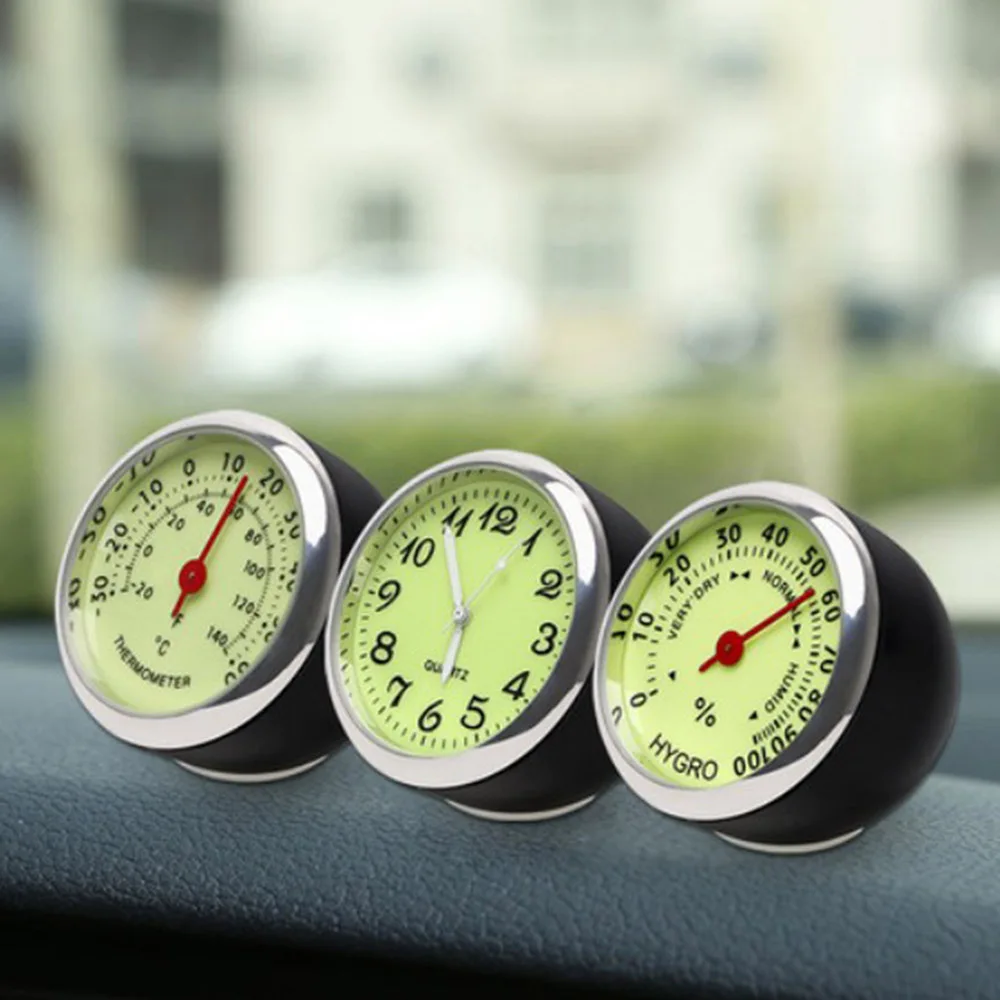

Интерьер автомобиля мини кварцевые часы с гигрометром Термометр Украшение для приборной доски универсальные электронные часы для автомоб...