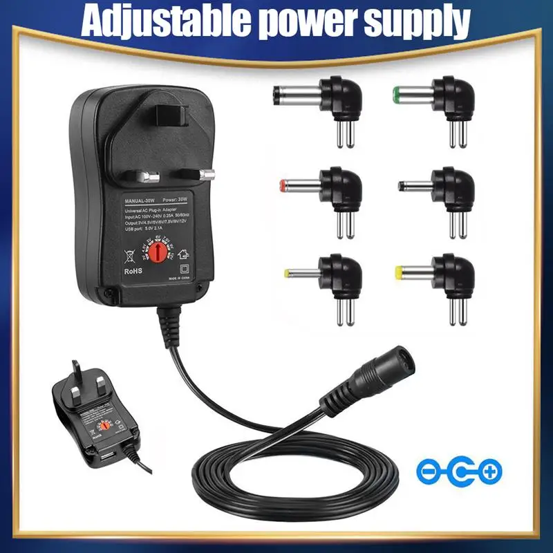 

3-12V Adjustable Voltage Power Supply Universal 30W USB Charger Switch Power Adapter For LED Light Bulb Strip CCTV
