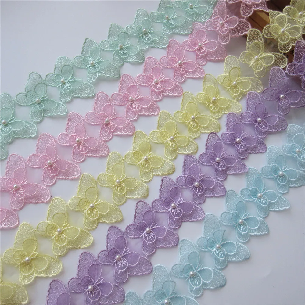 1 ярд бабочка жемчуг органза кружевная отделка вязальная вышитая лента лоскутное