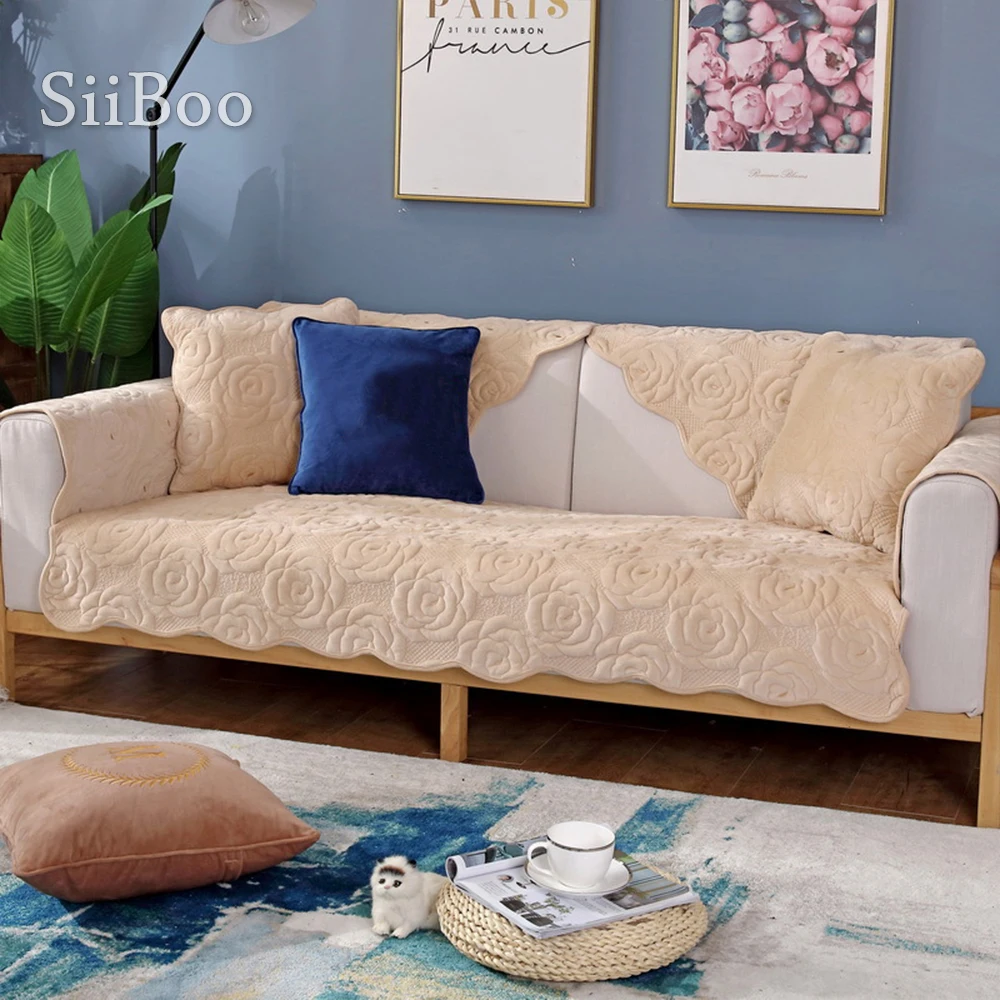 Мягкий стеганый чехол для дивана в американском и розовом стиле зимний серый