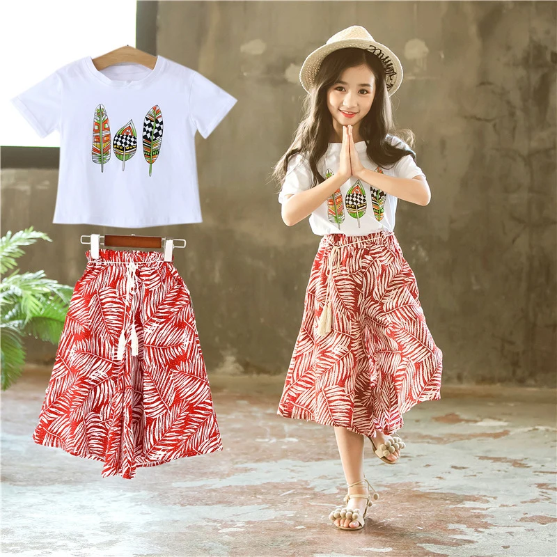 

New Summer Baby Girls Clothes Sets Outfits Big Kids Clothes Short Sleeve Pants Set Children Clothing Set 2pcs Teens Clothing Set