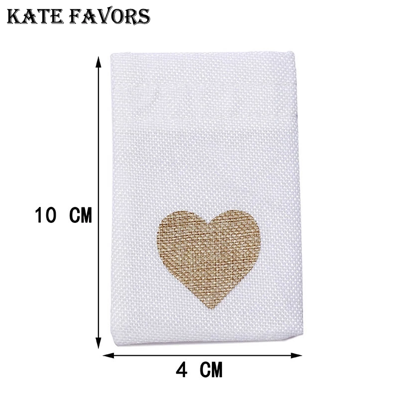 1 PC 10x14CM Wedding Gift Bags Jewelry Bag Trendy White Natural Linen Drawstring Wedding Favor Bags Pouch Heart Shape images - 6