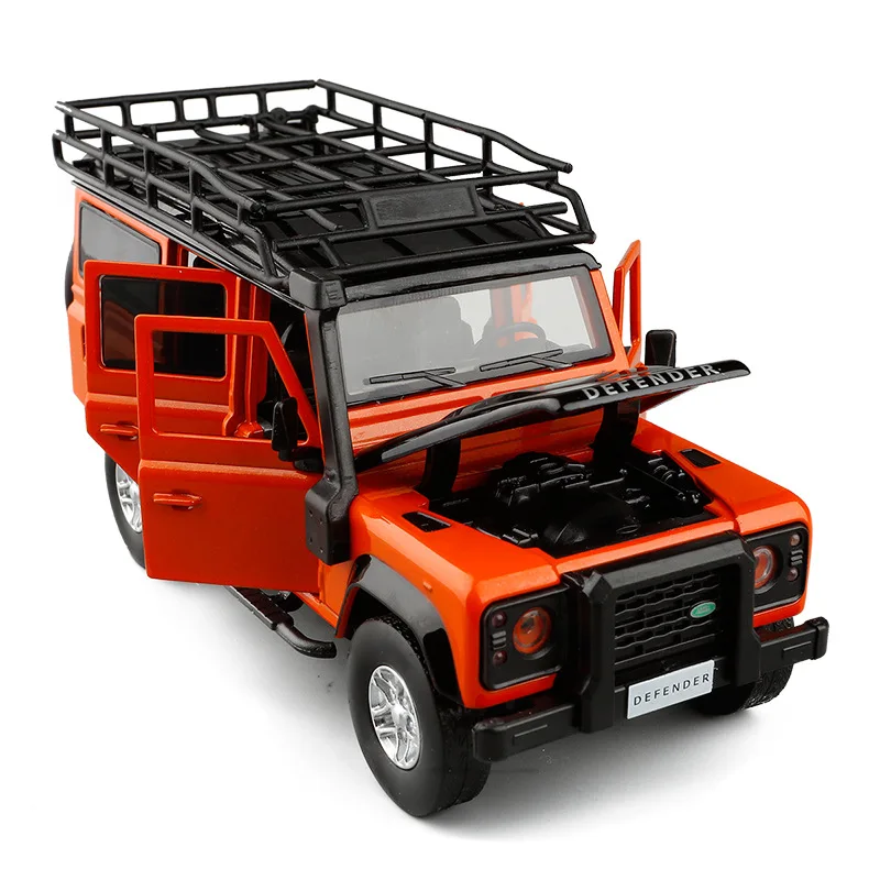 

1:32 Высокая Имитация 2010 Land Rover Defender Travel Edition, внедорожник, шесть дверей, звук и светильник, задняя металлическая модель автомобиля, игрушка